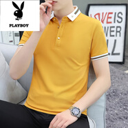 花花公子（PLAYBOY）短袖t恤男裝翻領(lǐng)保羅polo衫商務(wù)休閑有領(lǐng)上衣服潮牌夏季半袖 黃色 QY703 M 100-120斤