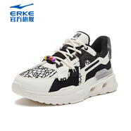 鴻星爾克（ERKE）休閑鞋女跑步鞋綜訓鞋舒適休閑鞋輕便防滑時尚潮流耐磨運動鞋女 橡芽白/正黑 35