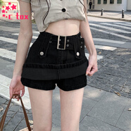 CTOX牛仔半身裙女2025夏季新款復(fù)古百搭時(shí)尚辣妹超短裙包臀裙裙褲裙子 黑色 【帶內(nèi)襯+配腰帶】 XL (建議115-125斤)