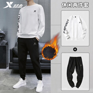 特步運(yùn)動(dòng)套裝男裝服飾衛(wèi)衣衛(wèi)褲寬松男褲子加厚跑步健身休閑籃球兩件套 【加絨保暖】0223白色+正黑色 L/175
