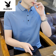 花花公子（PLAYBOY）polo.衫男士短袖t恤夏季新款翻領(lǐng)印花帶領(lǐng)體恤潮流薄T新品 5藍色 M 110-130斤