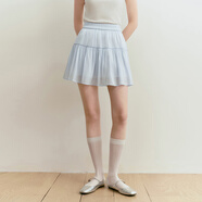 樂(lè )町雙層抽褶蛋糕裙女裝25年春季新款松緊腰設計甜美公主多色傘裙 冰露藍（現貨） S