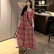 凌卡戚姐妹閨蜜裝紅色格子吊帶連衣裙子女裝2025新款森系小清新長(cháng)裙 格子長(cháng)裙 S 建議斤以?xún)?
                                         title=