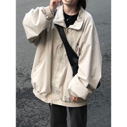 迪伽達(dá)美式潮牌簡(jiǎn)約原宿風(fēng)翻領(lǐng)夾克男女oversize休閑情侶百搭外套男 SSQFS-651杏色 XL