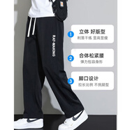 貓霓褲子男春秋季2025新款潮流寬松束腳工裝褲九分男褲運(yùn)動(dòng)休閑衛(wèi)長(zhǎng)褲 直筒-黑色 L 【建議體重100-110斤左右】