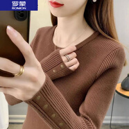 羅蒙（ROMON）針織衫女秋冬新款圓領(lǐng)氣質(zhì)百搭顯瘦毛衣打底衫時尚修身內(nèi)搭上衣潮 咖啡色 S 【85-95斤】