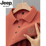 JEEP SPIRIT新款春秋季男士純棉長(cháng)袖t恤帶領(lǐng)高檔刺繡100純棉polo.衫上衣男裝 A8899橘色 L 【建議110-135斤】