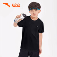 安踏（ANTA）大童短袖T恤秋季官方旗艦冰絲速干2025新款6-16歲男大童裝 黑色 130