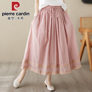 皮爾卡丹（pierre cardin）刺繡雙層苧麻A版半身裙女夏季新款松緊腰顯瘦高端亞麻長(cháng)裙子春秋 2024粉色蕾絲半身裙2025 M