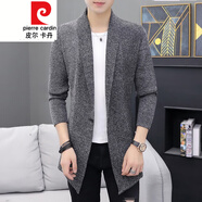 皮爾卡丹（pierre cardin）中長(cháng)款針織衫開(kāi)衫外套男士春秋季薄款毛衣外穿韓版修身潮流 黑灰 3XL