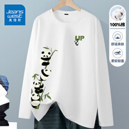 真維斯（Jeanswest）長(zhǎng)袖t恤男2025春季上衣新中式國(guó)潮寬松純棉內(nèi)搭打底衫加大碼體恤 白色(步步高升胸標(biāo)_大右下標(biāo)) 3XL (體重180-205斤)