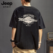 JEEP SPIRIT吉普短袖t恤男生ins潮牌夏季薄款美式街頭嘻哈男士半袖重磅上衣服 黑色 M