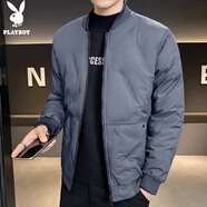 花花公子（PLAYBOY）棉服男中長款棉衣男秋冬季外套男士連帽棉襖厚衣服 藍(lán)色 M