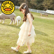 G.duck小黃鴨女童連衣裙夏季公主裙洋氣兒童長(cháng)裙超仙女蓬蓬紗無(wú)袖裙子 香檳色 110 cm