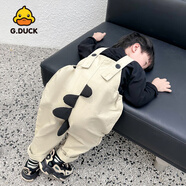 G.DUCKKIDS小黃鴨兒童春夏季薄款超萌卡通背帶褲男童洋氣休閑褲寶寶寬松褲子 恐龍背帶褲米色 90 cm