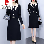 皮爾卡丹（pierre cardin）大碼女裝2025秋冬新款加絨加厚時(shí)尚修身顯瘦遮肉打底襯衣領(lǐng)連衣裙 5295#黑色 不加絨 建議120-130斤 XL