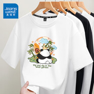 真維斯（JEANSWEST）休閑短袖女新款夏季寬松純棉t恤女2025年薄款學(xué)院風(fēng)學(xué)生上衣女裝 白色 熊貓花園 S 【推薦85-105斤】