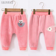 SKONWAT嬰兒加絨大PP褲秋冬款高腰護肚長(cháng)褲兒童掛耳卡通哈倫褲寶寶屁屁褲 超值兩件裝21 （一體絨） 90