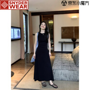 SNYDER WEAR黑色圓領(lǐng)針織背心連衣裙女2025夏季新款設(shè)計感收腰顯瘦氣質(zhì)長裙子 黑色 S