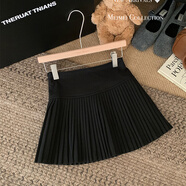 小野七天毛呢百褶半身裙女春秋冬高腰顯瘦百搭a字裙短裙風(fēng)琴裙甜辣風(fēng) 黑色 L
