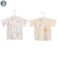盛哲卡新生兒上衣純棉紗布薄短袖0一3個(gè)月嬰兒衣服寶寶護(hù)肚衣夏季2件 米色 提花汗布 73