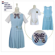 制服背心裙連衣裙女裙吊帶裙學(xué)生裙日韓長(cháng)中校服裙 水藍背心裙+白圓領(lǐng)短袖襯衫+深 均碼 xs