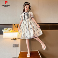 皮爾卡丹（pierre cardin）女童夏季裙子2025新款中大童兒童洋氣短袖蝴蝶結(jié)紗裙公主裙連衣裙 水墨畫連衣裙 120 cm