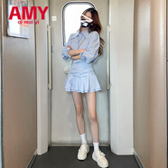 愛(ài)麥依白色假兩件長(cháng)袖襯衫連衣裙子女春季季2025新款小個(gè)子氣質(zhì)修身短裙 藍色【藍色連衣裙/假兩件連衣裙/ S 80-95斤