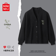 名創(chuàng)優(yōu)品（MINISO）春秋季新款女裝時(shí)尚洋氣外套潮流休閑風(fēng)小個(gè)子V領(lǐng)針織開(kāi)衫衛(wèi)衣女 【春秋款】黑色(翠柳中國(guó)胸標(biāo)) S 155 (名創(chuàng)優(yōu)品 品質(zhì)保證)