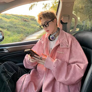 POUM韓式男裝PU皮衣夾克潮牌vintage痞帥高街機車(chē)設計感冬季保暖外套 XKFS-J330粉色 常規 M