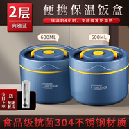 LNGA LANDGRE德國進(jìn)口品質(zhì)多層超長(cháng)保溫飯盒碗可微波爐加熱便攜飯桶上班不銹鋼 可微波爐深藍2大號+餐具 2層   600ml