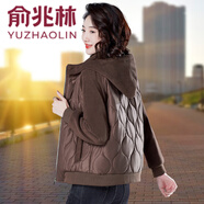 俞兆林薄款棉服女輕薄秋冬2024新款洋氣媽媽裝冬季外套連帽短款加絨棉衣 咖啡 M (建議80-95斤）
