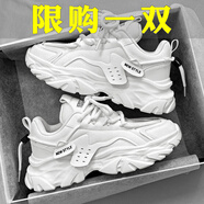 GUQIAN男鞋2025夏季季新款鞋子男休閑運(yùn)動(dòng)鞋皮面厚底增高老爹工作勞保鞋 白色 43 (265mm)