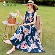 啄木鳥法式感連衣裙女夏季2025新款寬松大碼超長款棉綢碎花背心裙子 10號色 2XL 118到135斤
