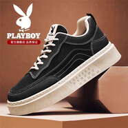 花花公子男鞋春季新款厚底防滑低幫運動(dòng)休閑鞋黑色復古鞋子男百搭板鞋男款 黑色【主圖款】 42