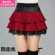Fickan胖mm半身裙褲春秋加肥加大碼200斤高腰防走光a字裙蓬蓬短裙女秋冬 酒紅色 507 L 建議110-125斤