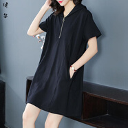 茵侈胖妹妹mm遮肚子顯瘦連衣裙大碼女裝2025夏裝新款韓版寬松T恤裙子 黑色 5XL 【建議200-220斤】