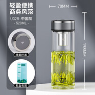 萬(wàn)象（WANXIANG）單層玻璃杯男士大容量茶杯商務(wù)水杯辦公室泡茶商務(wù)帶濾網(wǎng)小巧杯子 U32R-中國灰520ml