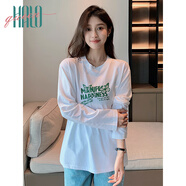 Halo Queen長(cháng)袖T恤女春秋圓領(lǐng)字母印花寬松休閑舒適打底衫上衣新品H143T2015