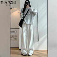 棉致2025顯瘦條紋褲子女春秋季新款寬松小個(gè)子高腰休閑褲運動(dòng)衛褲 8388灰白色小個(gè)子【不加絨27.5】 M 95-105斤