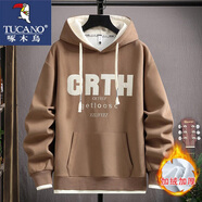 啄木鳥(niǎo)衛衣2025最新款秋冬季加絨連帽套頭學(xué)生休閑寬松青少年上衣服男裝 720卡其色加絨 3XL