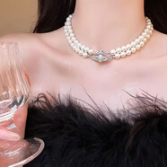 塔帕英 雙層珍珠土星項鏈輕奢高級感脖頸鏈禮服配飾多層小眾鎖骨鏈女 雙層珍珠星球（磁吸扣）