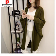 皮爾卡丹（pierre cardin）毛線(xiàn)開(kāi)衫外套女春秋新款寬松外穿慵懶風(fēng)中長(cháng)款針織衫外搭毛衣 軍綠色 8205開(kāi)衫 均碼