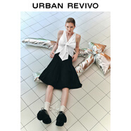 UR秋季新款女裝時(shí)尚通勤經(jīng)典A字廓形百褶半裙UYY540004 黑色 XS