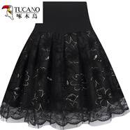 啄木鳥(niǎo)黑色百褶裙女士春夏高腰中年a字裙網(wǎng)紗短裙花邊半身裙2026年新款 黑色大花款 XL 120-140斤