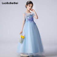 蘿卜唄唄（LUOBOBEIBEI）女童禮服連衣裙小女孩公主裙花童婚紗裙鋼琴演出服 藍(lán)色裙子 160