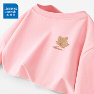 真維斯（JEANSWEST）短袖男夏季2025新款雙紗重磅純棉紅楓葉寬松休閑半截袖圓領(lǐng)體恤潮 粉色 秋日楓葉_K XL