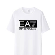FALAMONE夏季純棉短袖AX新款修身男士EA7時(shí)尚休閑圓領(lǐng)上衣印花T恤半袖 [白色純棉]EA7 均碼 2XL碼(建議120-140斤)