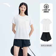 安踏速干運(yùn)動(dòng)套裝女士夏季透氣短褲短袖T恤有氧健身跑步瑜伽跳操衣服 【防走光套裝】雪花白7205-1 M/165