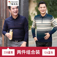 啄木鳥長袖T恤男 春秋裝中年上衣中老年人針織衫爺爺春秋季衣服爸爸 238藏青+126藍(lán)色 M /165